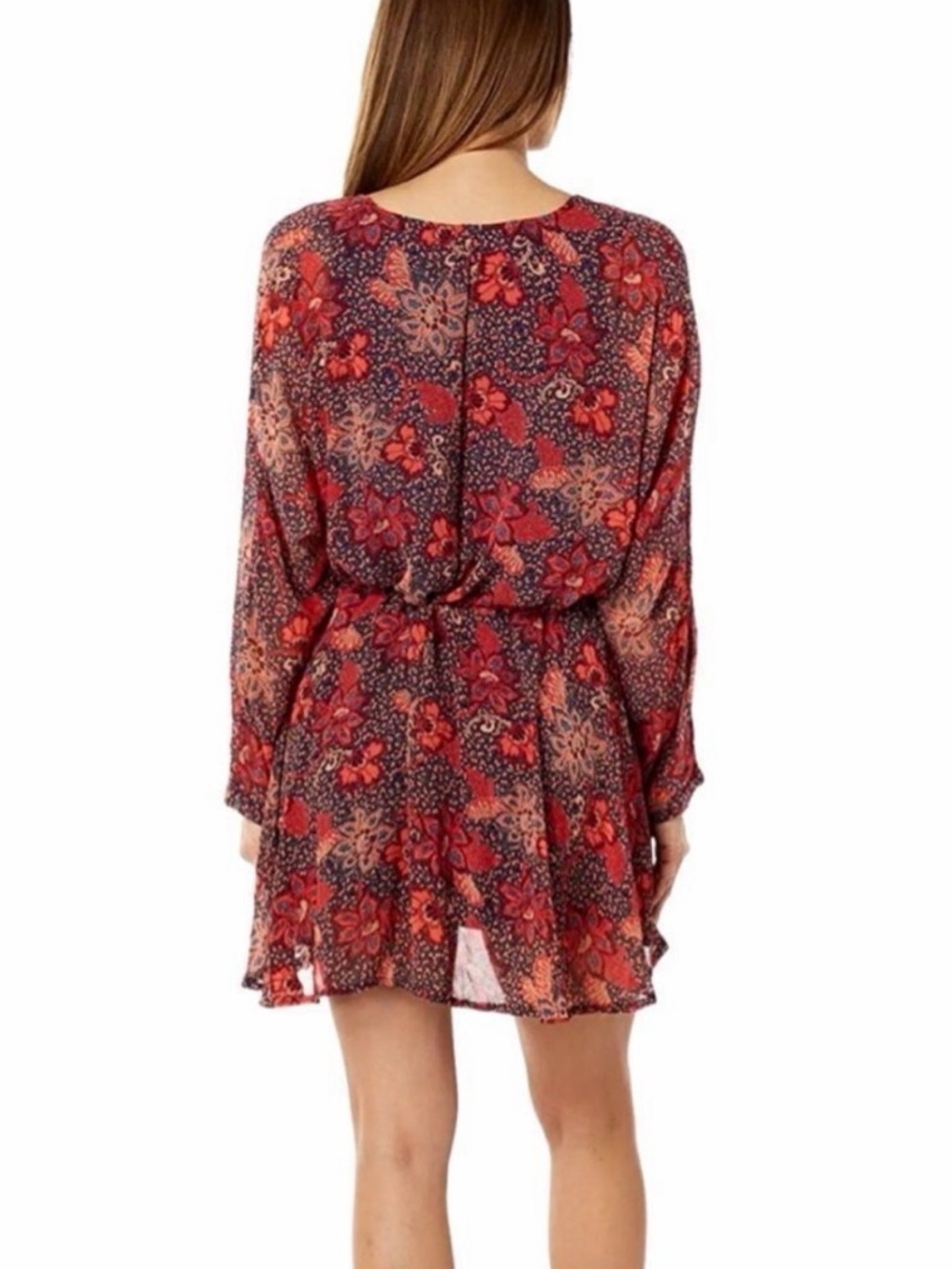 Free People Teegan Mini Dress NWT size Medium‎ in Peach Combo Floral Faux Wrap - Picture 2 of 14